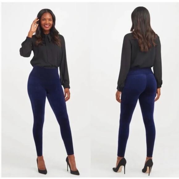 Spanx Velvet Lapis Night Blue Leggings Full Length Business Casual Size Large - Picture 2 of 12